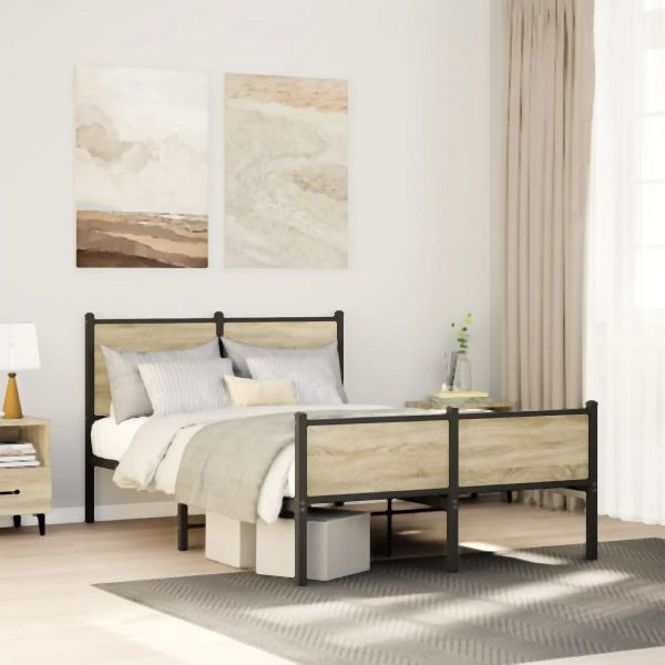 vidaXL Metallbett ohne Matratze Sonoma-Eiche 120x200 cm, 4007902