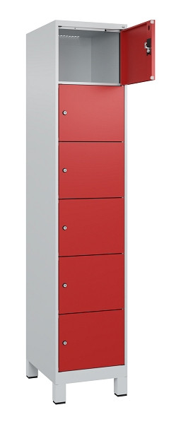 C+P Schließfachschrank Evolo PLUS, mit Füßen, 6 Fächer, 1950x400x500mm, 7035/30, Frontfarbe RAL 3000 feuerrot, 049010-126 S10003