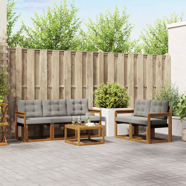 vidaXL Outdoor-Sofagarnitur mit Kissen 6-teilig Natürlich und Hellgrau, 3368394