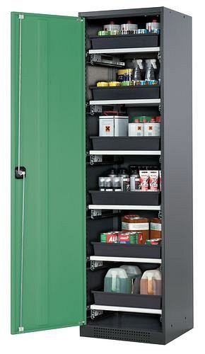 asecos Chemikalienschrank Systema-T CS-56L, Korpus anthrazit, Flügeltüren grün, 6 Tablarauszüge, 209063
