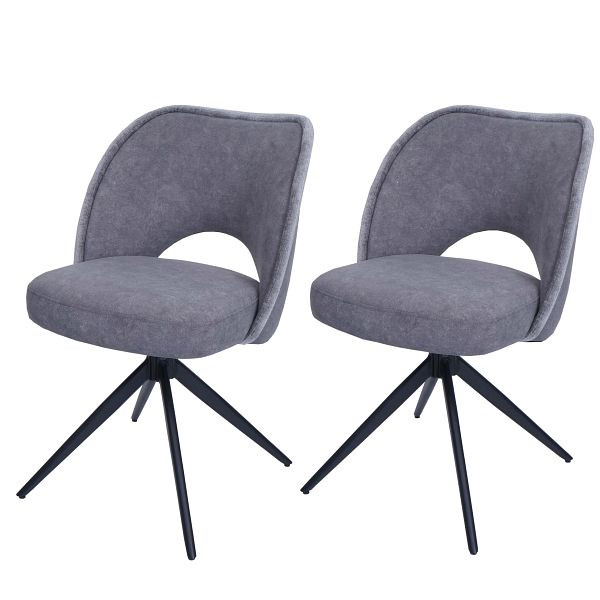 Mendler 2er-Set Esszimmerstuhl HWC-N72, Polster-Küchenstuhl, drehbar Auto-Return, Stoff/Textil (420g/m²) Öko-Tex, dunkelgrau, 108599