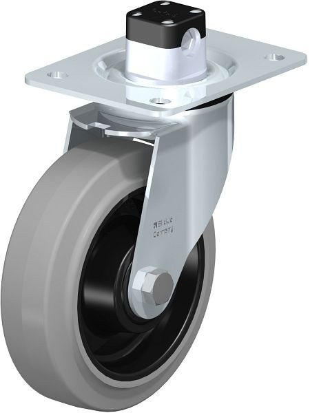 Blickle LE-POEV 160XKA-CS11-SG Stahlblech-Lenkrolle mit Anschraubplatte & Zentralfeststeller, Elastik-Vollgummi, Grau, 850226