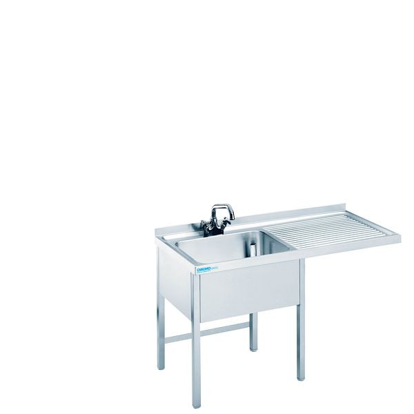 CHROMOnorm Spülcenter mit 1 Becken links, Tiefe 700mm Länge 1200mm, Spülenabdeckung mit Unterbau, offen, STC712C1LTO