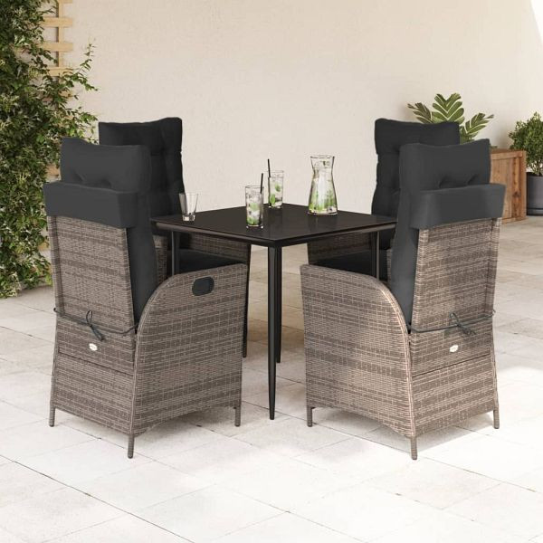 vidaXL 5-teilig Garten-Essgruppe mit Kissen Grau Poly Rattan, 3213216