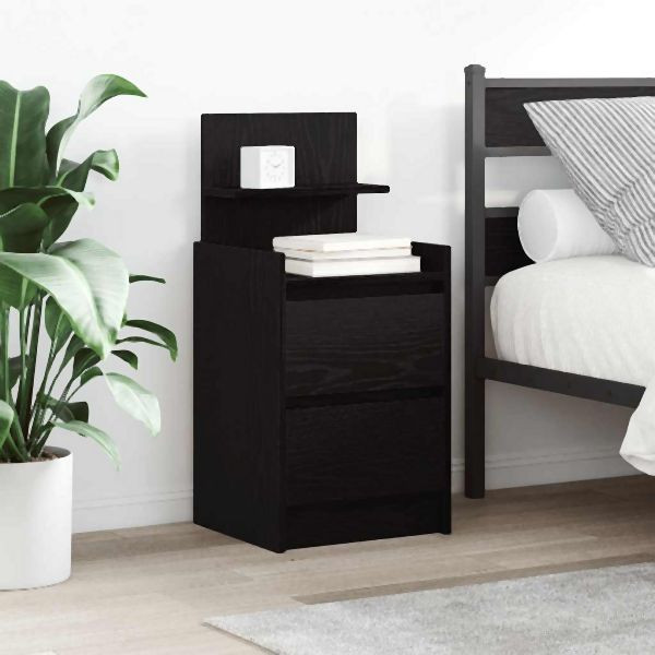 vidaXL Nachttisch mit 2 Schubladen Schwarz 38x34x80 cm, 861357