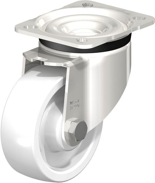 Blickle LKX-SPO 100G-1 Edelstahl-Schwerlast-Lenkrolle mit Anschraubplatte, Polyamid, Weiß, 754905