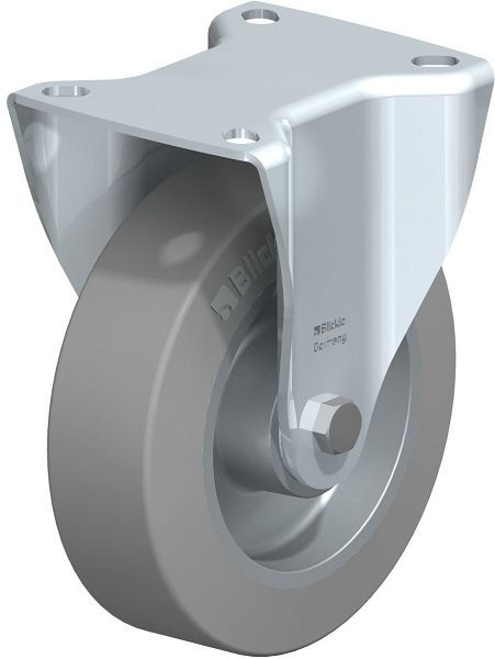 Blickle B-ALEV 125K-SG Stahlblech-Bockrolle, mittelschwere Ausführung, mit Anschraubplatte, Elastik-Vollgummi, Grau, 325266