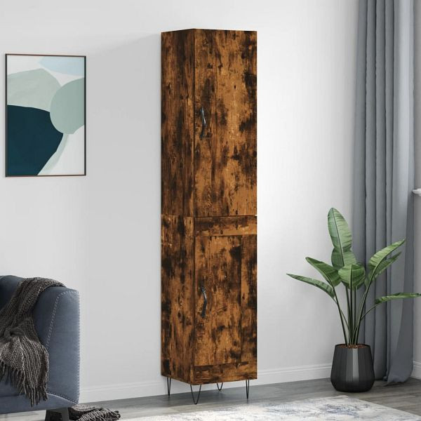 vidaXL Highboard Räuchereiche 34,5x34x180 cm Holzwerkstoff, 3199142