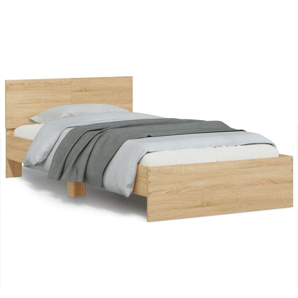 vidaXL Bettgestell mit Kopfteil & LED-Leuchten Sonoma-Eiche 100x200 cm, 838801