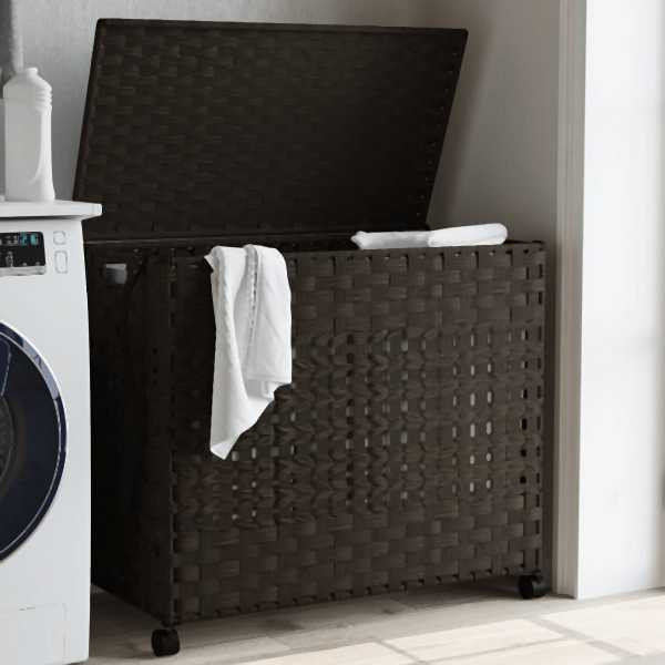 vidaXL Wäschekorb mit Rollen Dunkelbraun 66x35x60 cm Rattan, 372045