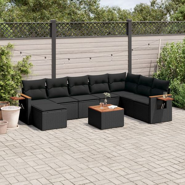 vidaXL 9-teilig Garten-Sofagarnitur mit Kissen Schwarz Poly Rattan, 3259493