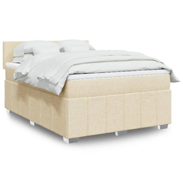 vidaXL Boxspringbett mit Matratze Creme 140x200 cm Stoff, 3287089