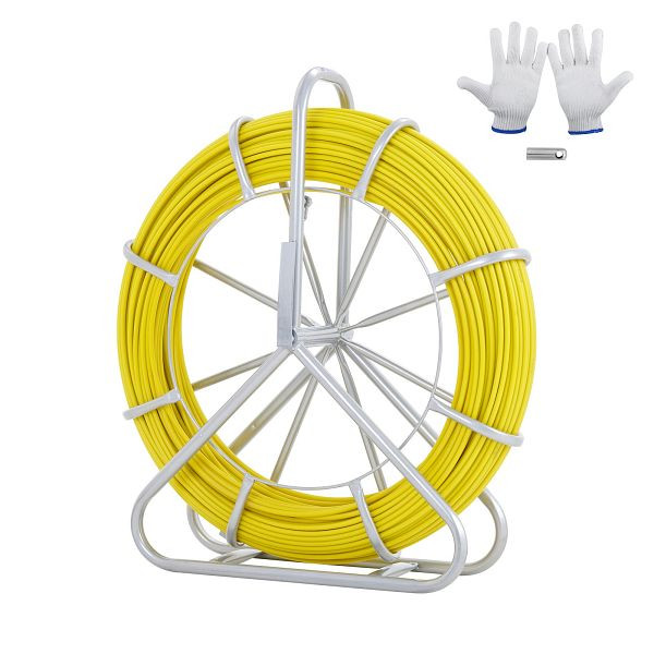 VEVOR Fiberglas Kabel Rad Ø7,9mm x 150m Glasfaserstab inkl. Stahlhaspel Handschuhe Bremsgriff, DZJYD516492FT7WCTV0