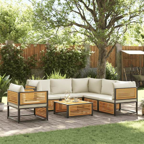 vidaXL 7-tlg. Garten-Sofagarnitur mit Kissen Massivholz Akazie, 3214913