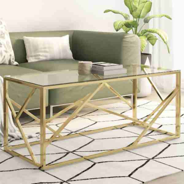 vidaXL Couchtisch Golden Edelstahl und Hartglas, 349938