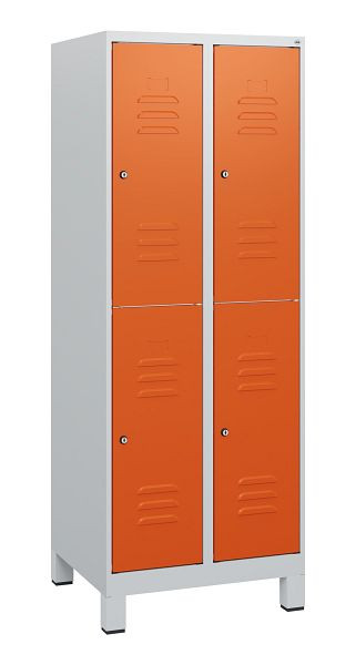 C+P Doppelstöckiger Spind Classic PLUS, Füße, 2 Abteile, 1630x600x500mm, 7035/2004, Zylinderschlösser, 0803105-20 S10062