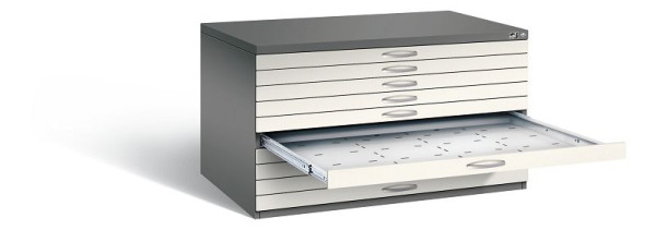 C+P Flachablageschrank Serie 7100_7200, H760xB1350xT960mm, Farbe: Vulkangrau / Perlweiß, Bügelgriff, 7201-000 S10287