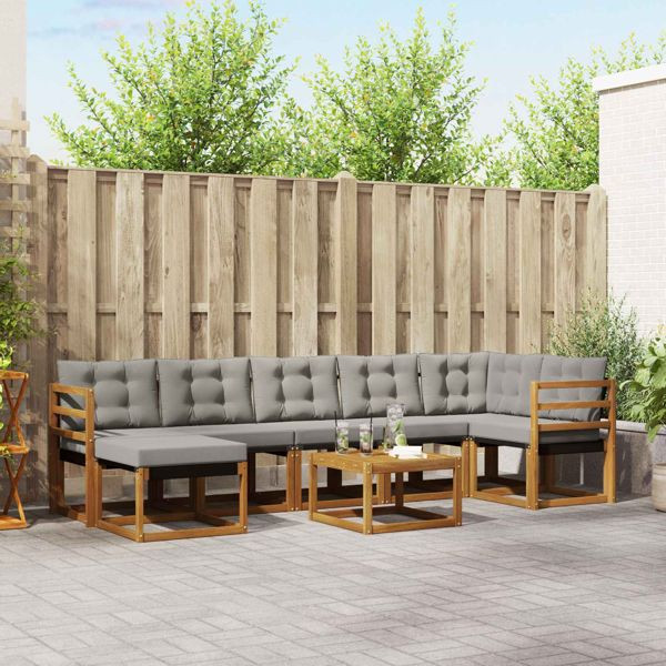 vidaXL Outdoor-Sofagarnitur mit Kissen 8-teilig Natürlich und Hellgrau, 3368894