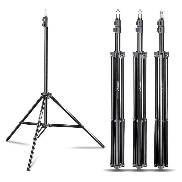 Walimex pro WT-803 Lampenstativ 4er-Set höhenverstellbar bis 208 cm, Lichtstativ aus Aluminium mit Tasche + Adapter, max. Traglast 3,5 kg, 1023166