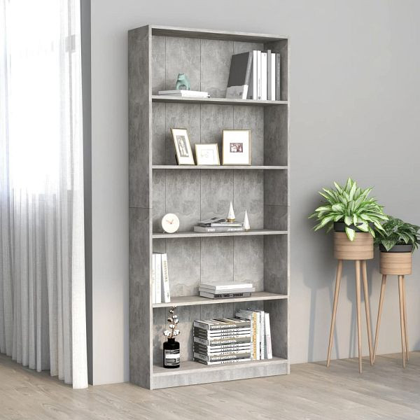 vidaXL Bücherregal 5 Fächer Betongrau 80x24x175 cm Holzwerkstoff, 800922