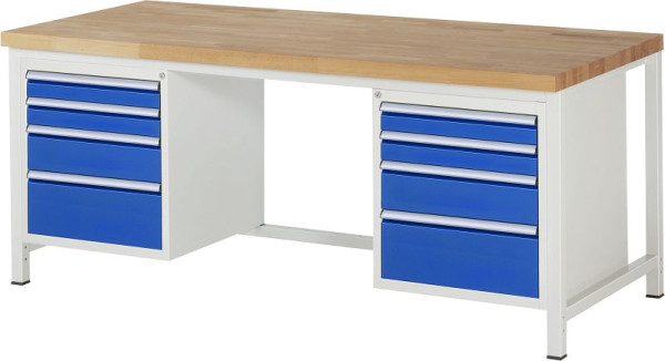 RAU Werkbank Serie 8000 - Gestell-Bauweise (Schweißgestell), 2 Unterbau-Container (4x Schublade), 2000x840x900 mm, 03-8182A1-209B4S.11