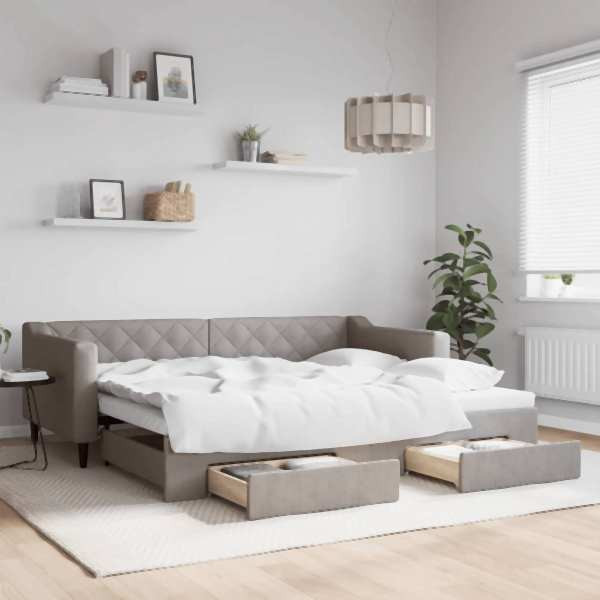 vidaXL Tagesbett Ausziehbar mit Schubladen Taupe 90x200 cm Stoff, 3197465