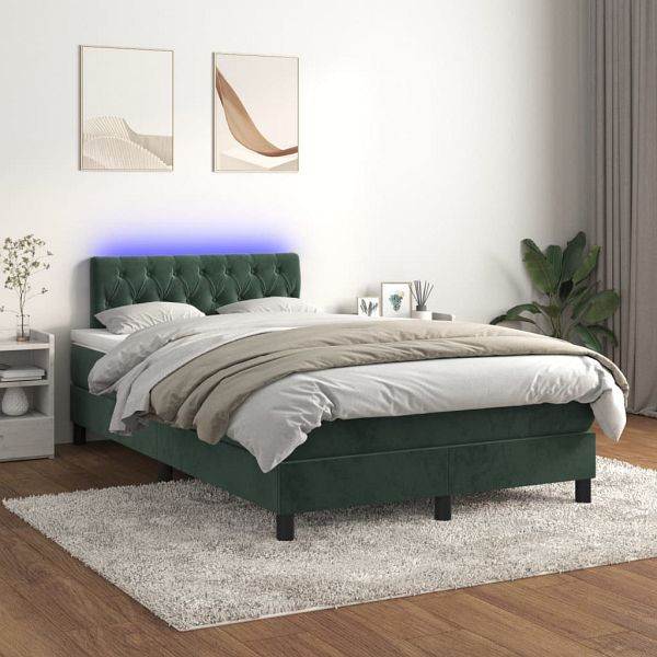 vidaXL Boxspringbett mit Matratze & LED Dunkelgrün 120x200 cm Samt, 3134576