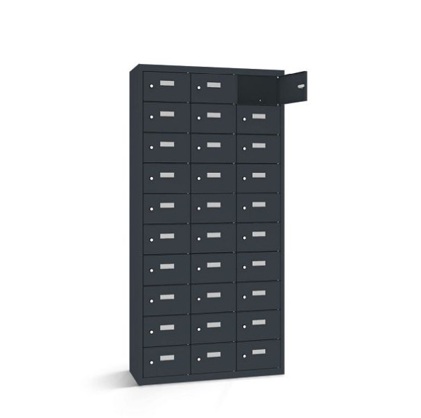 Rotstahl Wertfachschrank, 30 Fächer, Tür einwandig, kurzer Sockel, Korpus: anthrazitgrau, Türen: anthrazitgrau, 2161-031003-1181112-7016-7016