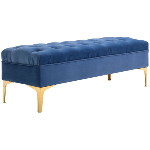 HOMCOM Sitzbank Bettbank Schuhbank mit erhöhten Beine Schlafzimmer Samt Blau, 831-163V01