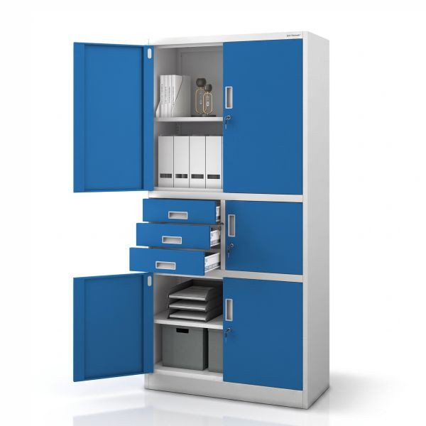 Jan Nowak Metall-Büroschrank mit Safe, Grau-Blau, 900x1850x400 mm, FILIP II, 2284