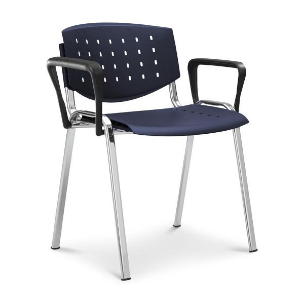 Deskin Besucherstuhl DELTA 2010 mit Armlehnen, 4 Fuß Stahlrohrgestell, verchromt, Farbe blau, Armlehnen schwarz, 361538