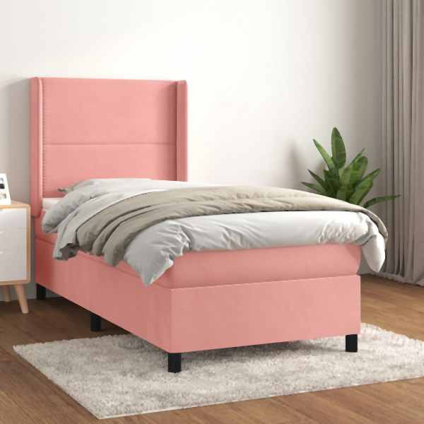 vidaXL Boxspringbett mit Matratze Rosa 80x200 cm Samt, 3132590