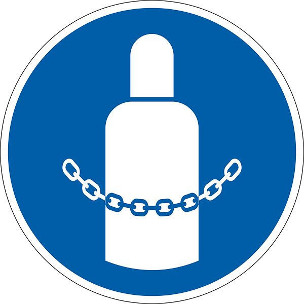SafetyMarking Gebotsschild, Gasflaschen sichern, Ø 10 cm, Folie, selbstklebend, 21.A7510