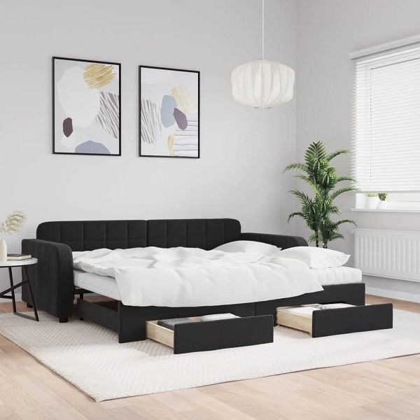 vidaXL Tagesbett Ausziehbar mit Schubladen Schwarz 90x200 cm Samt, 3197005