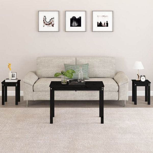 vidaXL Satztische 3 Stück Schwarz Massivholz Kiefer, 824982