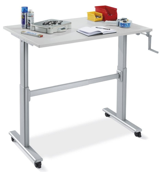 Deskin Sitz-/Stehtisch WS Profi System mit Kurbel, Alusilber, 800 x 800 x 705-1115 mm, 280996