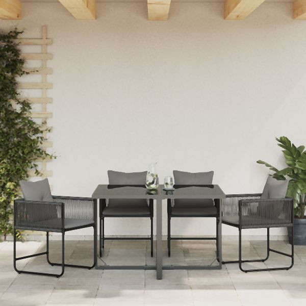 vidaXL Gartenstühle mit Kissen 4 Stück Schwarz Poly Rattan, 42003027