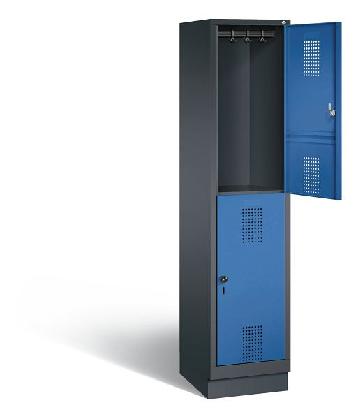 C+P Spind doppelstöckig Evolo, H1800xB420xT500mm, Farbe: Schwarzgrau / Enzianblau, 48320-12 S10030
