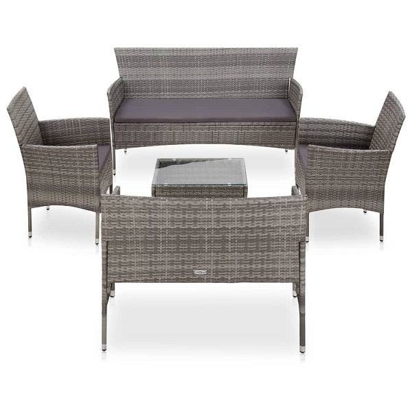 vidaXL 5-teilig Garten-Lounge-Set mit Auflagen Poly Rattan Grau, 45894