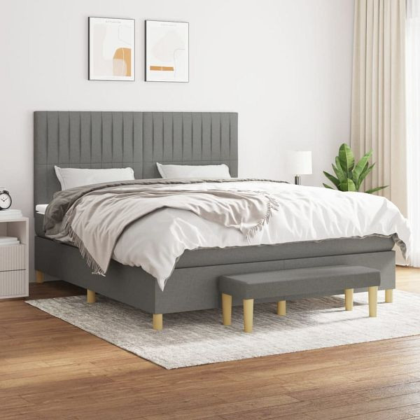 vidaXL Boxspringbett mit Matratze Dunkelgrau 180x200 cm Stoff, 3137334
