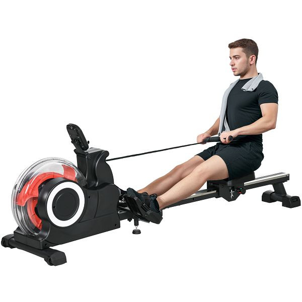 SPORTNOW Wasserrudergerät, klappbar, 6 Widerstände, Display, Handyhalterung, bis 120kg, Metallgestell, Schwarz, A90-362V00BK