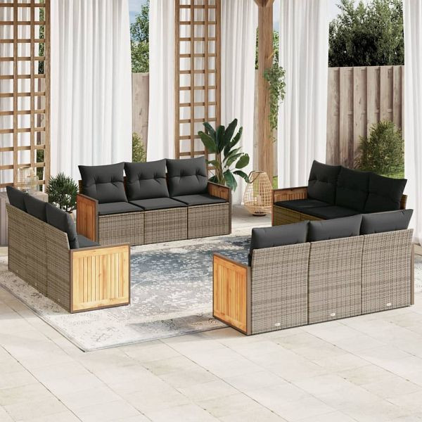 vidaXL 12-teilig Garten-Sofagarnitur mit Kissen Grau Poly Rattan, 3227516