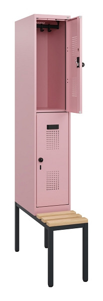 C+P Doppelstöckiger Spind Evolo PLUS, Bank, 2 Fächer, 1950x300x815mm, 3015/3015, Drehriegel, Sitzfläche Buche-Hartholz, Sitzbank, 0493505-10 S10032