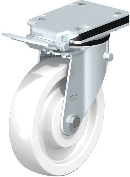Blickle LK-SPO 200K-IS Stahlblech-Lenkrolle, schwere Ausführung, mit Anschraubplatte & Feststeller, Polyamid, Weiß, 750550
