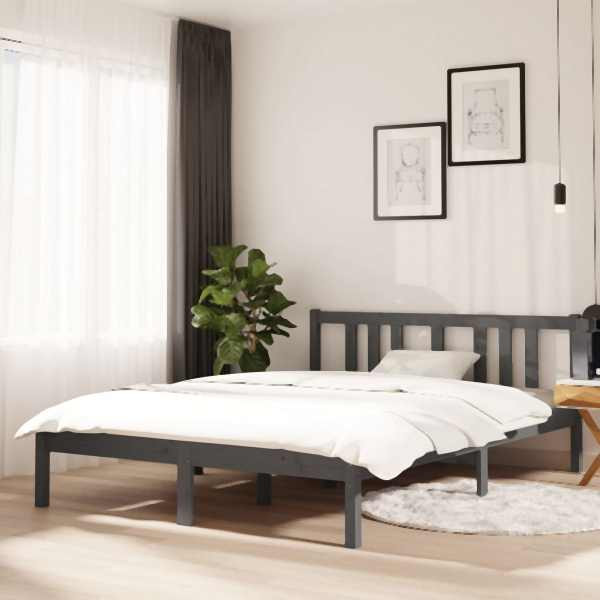 vidaXL Massivholzbett Grau 135x190 cm, 814861, 8720286998069