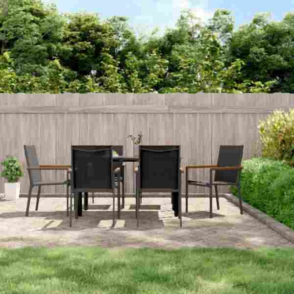 vidaXL Gartenstühle 6 Stück Schwarz 55x61,5x90 cm Textilene und Stahl, 3187086