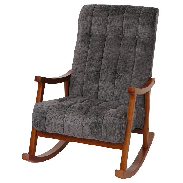 Mendler Schaukelstuhl HWC-K10, Relaxsessel, Holz FSC® Stoff/Textil Chenille (465g/m²), dunkelgrau, Gestell Walnuss-Optik, 108858
