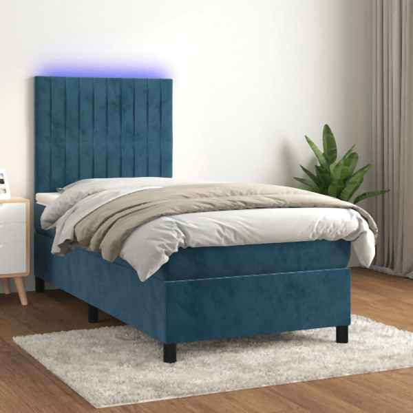 vidaXL Boxspringbett mit Matratze & LED Dunkelblau 80x200 cm Samt, 3136213