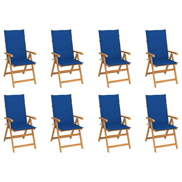 vidaXL Verstellbare Gartenstühle mit Auflagen 8 Stück Massivholz Teak, 3072551