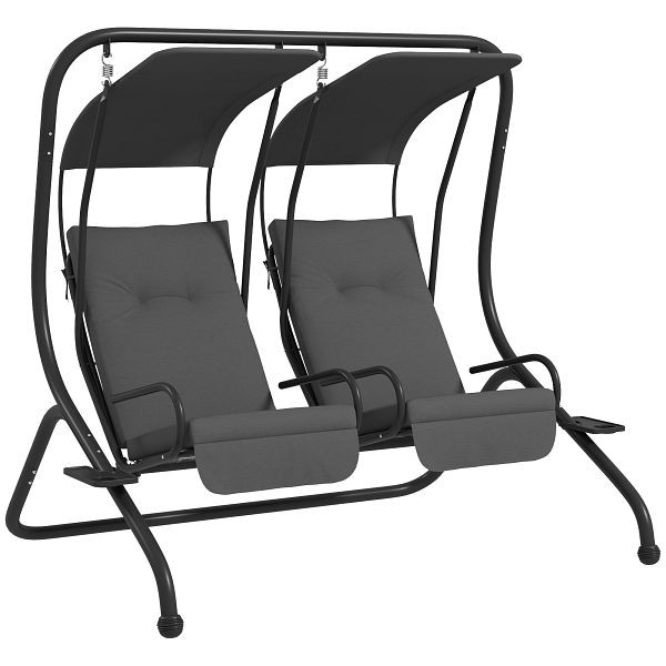 Outsunny Hollywoodschaukel Gartenschaukel, wetterbeständig, 2 getrennte Sitze, 2 Getränkehalter, 170 x 136 x 170 cm, Grau, 84A-052V03GY